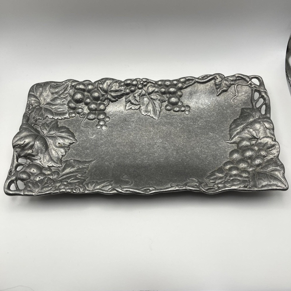 Pewter Made In Argentina Tray With Embossed Grapes/Vines‎ 11" Wide/6" Tall
